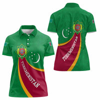 Turkmenistan Green Women Polo Shirt with Crescent Moon and State Emblem Design