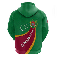 Turkmenistan Green Zip Hoodie with Crescent Moon and State Emblem Design
