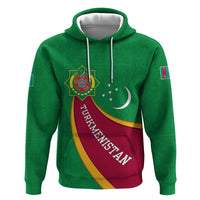 Turkmenistan Green Zip Hoodie with Crescent Moon and State Emblem Design
