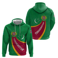 Turkmenistan Green Zip Hoodie with Crescent Moon and State Emblem Design