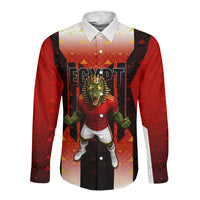 Personalized Egypt Soccer Sobek Crocodile Mascot Long Sleeve Button Shirt Pharaoh Mascot Egyptian Hieroglyphic