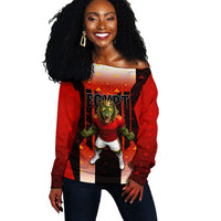 Personalized Egypt Soccer Sobek Crocodile Mascot Off Shoulder Sweater Pharaoh Mascot Egyptian Hieroglyphic