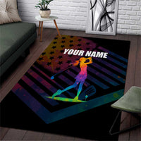 Colorful Golf Area Rug Watercolor American Flag Female Golfer Silhouette in Rainbow Gradient - Wonder Print Shop