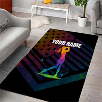 Colorful Golf Area Rug Watercolor American Flag Female Golfer Silhouette in Rainbow Gradient - Wonder Print Shop