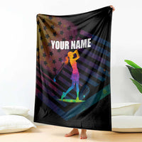 Colorful Golf Blanket Watercolor American Flag Female Golfer Silhouette in Rainbow Gradient - Wonder Print Shop