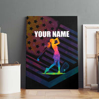 Colorful Golf Canvas Wall Art Watercolor American Flag Female Golfer Silhouette in Rainbow Gradient - Wonder Print Shop