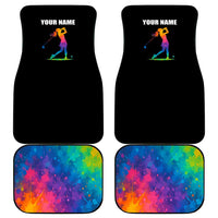Colorful Golf Car Mats Watercolor American Flag Female Golfer Silhouette in Rainbow Gradient - Wonder Print Shop
