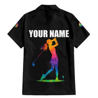 Colorful Golf Family Matching Mermaid Dress and Hawaiian Shirt Watercolor American Flag Female Golfer Silhouette in Rainbow Gradient - Wonder Print Shop