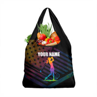 Colorful Golf Grocery Bag Watercolor American Flag Female Golfer Silhouette in Rainbow Gradient - Wonder Print Shop