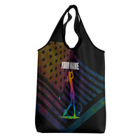 Colorful Golf Grocery Bag Watercolor American Flag Female Golfer Silhouette in Rainbow Gradient - Wonder Print Shop
