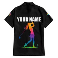 Colorful Golf Hawaiian Shirt Watercolor American Flag Female Golfer Silhouette in Rainbow Gradient - Wonder Print Shop