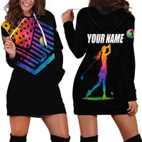 Colorful Golf Hoodie Dress Watercolor American Flag Female Golfer Silhouette in Rainbow Gradient - Wonder Print Shop
