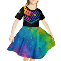 Colorful Golf Kid Short Sleeve Dress Watercolor American Flag Female Golfer Silhouette in Rainbow Gradient - Wonder Print Shop