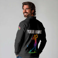 Colorful Golf Long Sleeve Polo Shirt Watercolor American Flag Female Golfer Silhouette in Rainbow Gradient - Wonder Print Shop