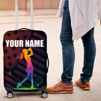 Colorful Golf Luggage Cover Watercolor American Flag Female Golfer Silhouette in Rainbow Gradient - Wonder Print Shop