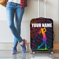 Colorful Golf Luggage Cover Watercolor American Flag Female Golfer Silhouette in Rainbow Gradient - Wonder Print Shop