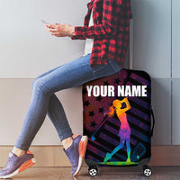 Colorful Golf Luggage Cover Watercolor American Flag Female Golfer Silhouette in Rainbow Gradient - Wonder Print Shop
