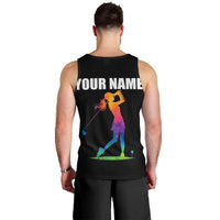 Colorful Golf Men Tank Top Watercolor American Flag Female Golfer Silhouette in Rainbow Gradient - Wonder Print Shop