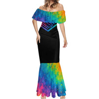 Colorful Golf Mermaid Dress Watercolor American Flag Female Golfer Silhouette in Rainbow Gradient - Wonder Print Shop