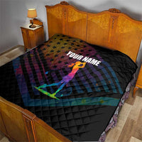 Colorful Golf Quilt Watercolor American Flag Female Golfer Silhouette in Rainbow Gradient - Wonder Print Shop