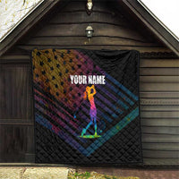 Colorful Golf Quilt Watercolor American Flag Female Golfer Silhouette in Rainbow Gradient - Wonder Print Shop