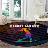 Colorful Golf Round Carpet Watercolor American Flag Female Golfer Silhouette in Rainbow Gradient - Wonder Print Shop