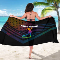 Colorful Golf Sarong Watercolor American Flag Female Golfer Silhouette in Rainbow Gradient - Wonder Print Shop