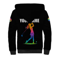 Colorful Golf Sherpa Hoodie Watercolor American Flag Female Golfer Silhouette in Rainbow Gradient - Wonder Print Shop