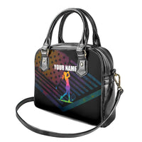 Colorful Golf Shoulder Handbag Watercolor American Flag Female Golfer Silhouette in Rainbow Gradient - Wonder Print Shop