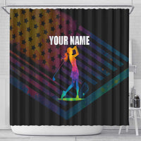 Colorful Golf Shower Curtain Watercolor American Flag Female Golfer Silhouette in Rainbow Gradient - Wonder Print Shop