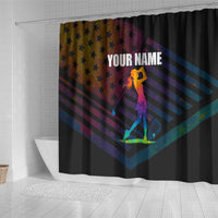 Colorful Golf Shower Curtain Watercolor American Flag Female Golfer Silhouette in Rainbow Gradient - Wonder Print Shop