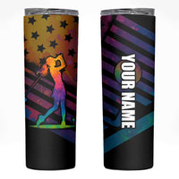 Colorful Golf Skinny Tumbler Watercolor American Flag Female Golfer Silhouette in Rainbow Gradient - Wonder Print Shop