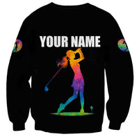 Colorful Golf Sweatshirt Watercolor American Flag Female Golfer Silhouette in Rainbow Gradient - Wonder Print Shop