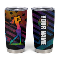 Colorful Golf Tumbler Cup Watercolor American Flag Female Golfer Silhouette in Rainbow Gradient - Wonder Print Shop