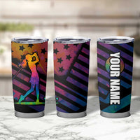Colorful Golf Tumbler Cup Watercolor American Flag Female Golfer Silhouette in Rainbow Gradient - Wonder Print Shop