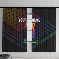 Colorful Golf Window Curtain Watercolor American Flag Female Golfer Silhouette in Rainbow Gradient - Wonder Print Shop