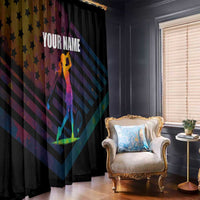 Colorful Golf Window Curtain Watercolor American Flag Female Golfer Silhouette in Rainbow Gradient - Wonder Print Shop