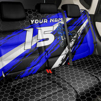 Custom Blue Motocross Back Car Seat Cover with Dirt Bike Rider Graphic Design on Honeycomb Pattern - Wonder Print Shop