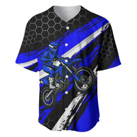 Custom Blue Motocross Baseball Jersey with Dirt Bike Rider Graphic Design on Honeycomb Pattern - Wonder Print Shop