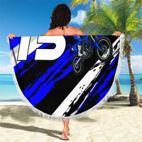Custom Blue Motocross Beach Blanket with Dirt Bike Rider Graphic Design on Honeycomb Pattern - Wonder Print Shop