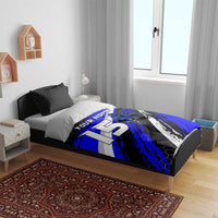 Custom Blue Motocross Bedding Set with Dirt Bike Rider Graphic Design on Honeycomb Pattern - Wonder Print Shop
