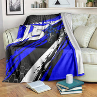 Custom Blue Motocross Blanket with Dirt Bike Rider Graphic Design on Honeycomb Pattern - Wonder Print Shop