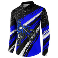 Custom Blue Motocross Button Sweatshirt with Dirt Bike Rider Graphic Design on Honeycomb Pattern - Wonder Print Shop