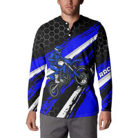Custom Blue Motocross Button Sweatshirt with Dirt Bike Rider Graphic Design on Honeycomb Pattern - Wonder Print Shop