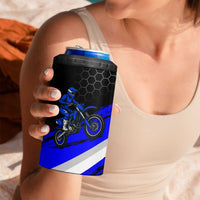 Custom Blue Motocross 4 in 1 Can Cooler Tumbler with Dirt Bike Rider Graphic Design on Honeycomb Pattern - Wonder Print Shop
