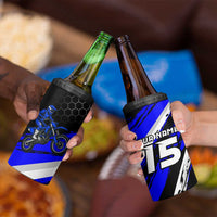 Custom Blue Motocross 4 in 1 Can Cooler Tumbler with Dirt Bike Rider Graphic Design on Honeycomb Pattern - Wonder Print Shop