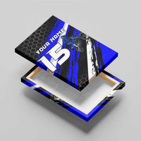 Custom Blue Motocross Canvas Wall Art with Dirt Bike Rider Graphic Design on Honeycomb Pattern - Wonder Print Shop