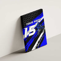 Custom Blue Motocross Canvas Wall Art with Dirt Bike Rider Graphic Design on Honeycomb Pattern - Wonder Print Shop