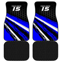 Custom Blue Motocross Car Mats with Dirt Bike Rider Graphic Design on Honeycomb Pattern - Wonder Print Shop