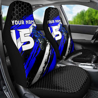 Custom Blue Motocross Car Seat Cover with Dirt Bike Rider Graphic Design on Honeycomb Pattern - Wonder Print Shop